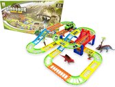 Dinosaur Track set 60 stuks - inclusief dino's en auto - Racebaan set Dinosaurus speelgoed - dino racebaan