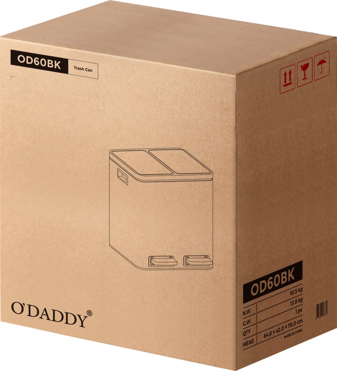 O'DADDY® Poubelle de recyclage - poubelle 60L (2x 30l) - 74x64x42 - noir