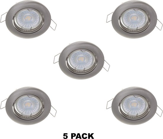 PACK DE 5 - Spot LED Encastré Acier/Nickel avec Clip Ressort
