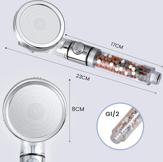 Filtratie douchekop handdouche hoge druk waterbesparing 3 standen