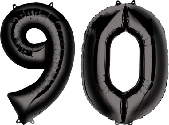 Ballon Cijfer 90 Jaar Zwart Helium Ballonnen Verjaardag Versiering Cijfer Ballon Feest Versiering Met Rietje - 86Cm