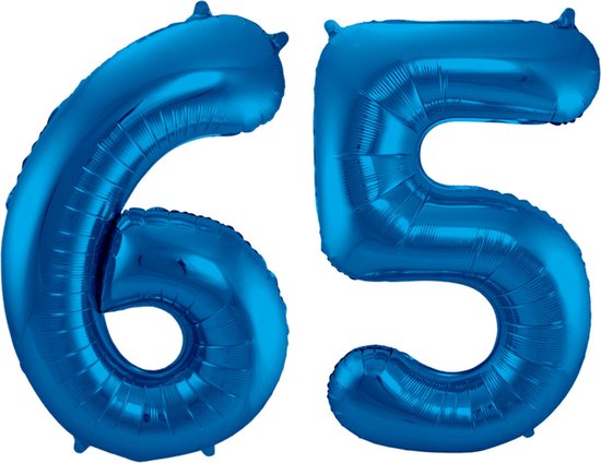 Ballon Cijfer 65 Jaar Blauw Helium Ballonnen Verjaardag Versiering Cijfer Ballon Feest Versiering Met Rietje - 86Cm