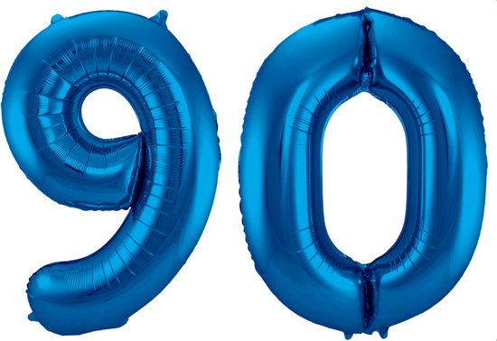 Ballon Cijfer 90 Jaar Blauw Helium Ballonnen Verjaardag Versiering Cijfer Ballon Feest Versiering Met Rietje - 86Cm
