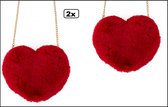 2x Tas Love hart pluche rood 20x25cm - Liefde trouwen valentijn hartjes tasje verliefd thema feest festival