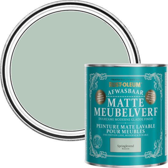 Foto: Rust oleum groen afwasbaar matte meubelverf watergroen 750ml