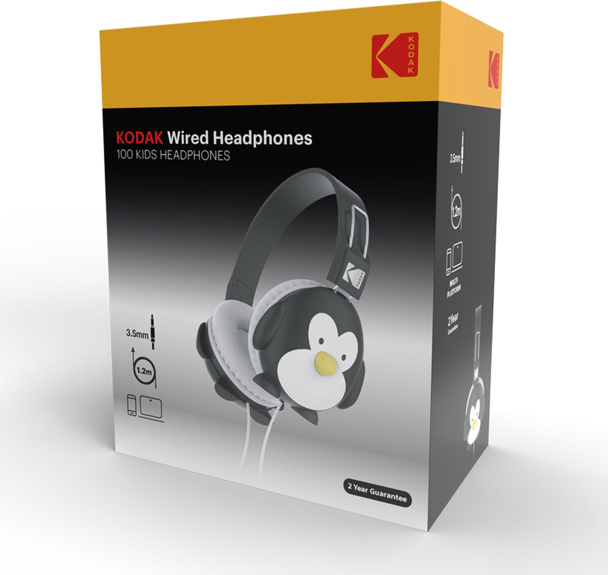 Kodak - 100 Kids - Wired On-ear Headphone - Bedrade On-ear Koptelefoon - Kinder Koptelefoon - Pinguïn - 3.5MM - 1.2M