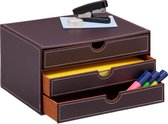 Relaxdays bureau organizer - DIN A4 - opbergboxje - 3 lades - desk organizer - kunstleer - bruin