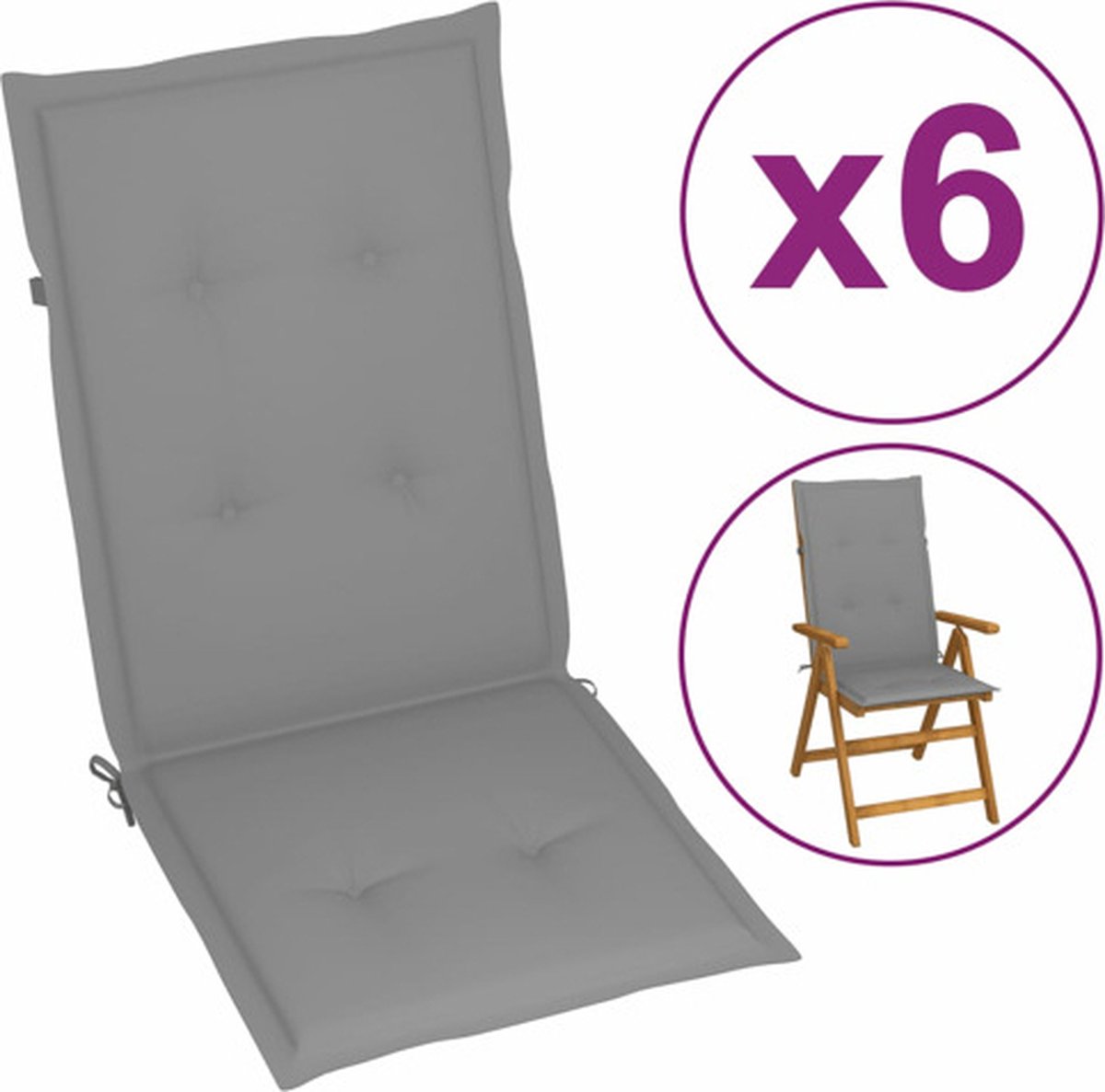 vidaXL - Tuinstoelkussens - 6 - st - hoge - rug - 120x50x3 - cm - stof - grijs