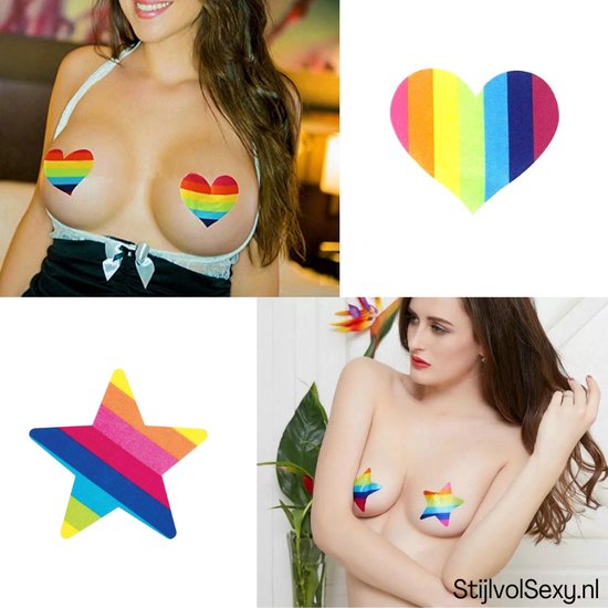 2 paar Pride Regenboog Tepel Stickers - 2 pair Pride Rainbow Nipple Pasties