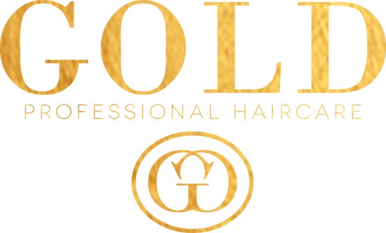 Gouden logo met 'GOLD PROFESSIONAL HAIRCARE' en een rond symbool.