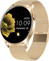 Avalue® Smartwatch Dames & Heren - Watch geschikt voor iOS, Android & HarmonyOS toestellen - Met Extra Goud Stainless Steel Band