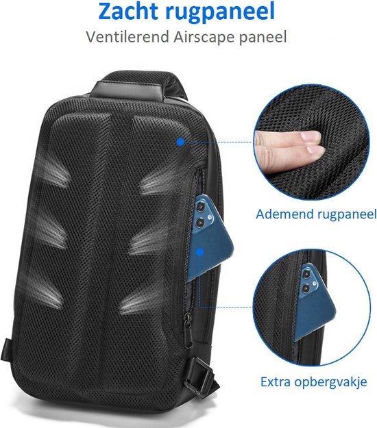 S-ZONE Sling Herenrugzak met borstzak 33 cm schoudertas sporttas schoudertas schoudertas schoudertas rugzak, Donkergrijs, M