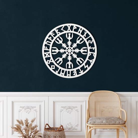Wanddecoratie | Vikingkompas / Viking Compass | Metal - Wall Art | Muurdecoratie | Woonkamer | Buiten Decor |Wit| 60x60cm