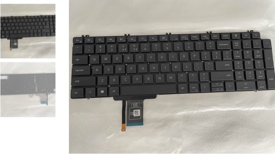 Zwart, US QWERTY toetsenbord met numpad en 'US' label, onderdeelnummer 8XY7G.
