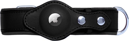 Interwinkel - S zwart - honden halsband leer - geschikt voor Apple airtag - 'zoek mijn' hond - tracker