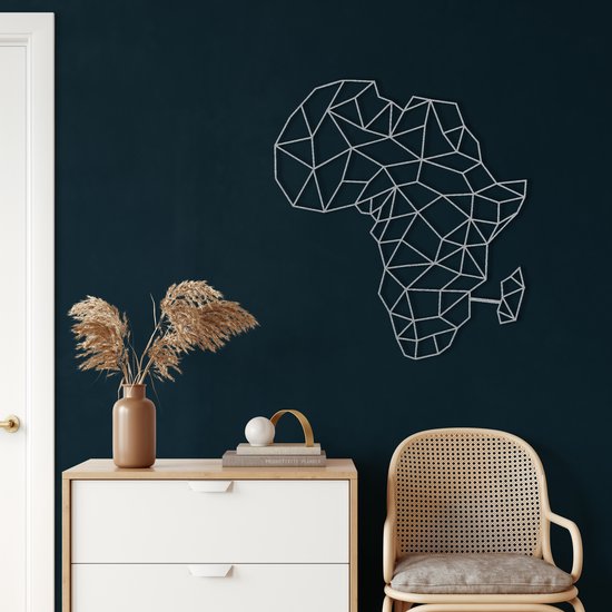 Wanddecoratie | Afrika Kaart/ Africa Map | Metal - Wall Art | Muurdecoratie | Woonkamer | Buiten Decor |Zilver| 60x53cm