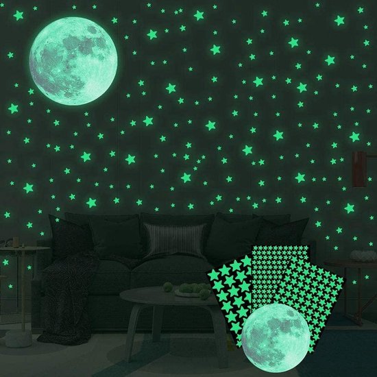 *** Glow in the Dark 334 pièces - Autocollants étoiles et lune - Étoiles lumineuses et lune - de Heble® ***