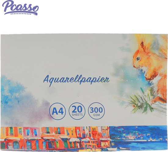 Papier Aquarelle Pcasso ® Katoen - Format A4 - 30 Feuilles - 300 gr/ m2 -  Bloc | bol