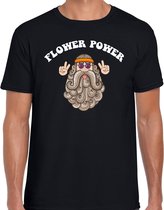 Jaren 60 Flower Power verkleed shirt zwart met hippie heren - Sixties/jaren 60 kleding S