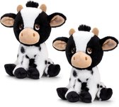 Voordeelset van 2x stuks Keel Toys knuffeldieren bonte koe van de boerderij 25 cm - Koeien speelgoed