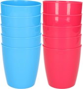 10x stuks onbreekbare kunststof water/sap/limonade glazen 300 ML in het blauw en roze - Camping/verjaardag/peuters/kleuters
