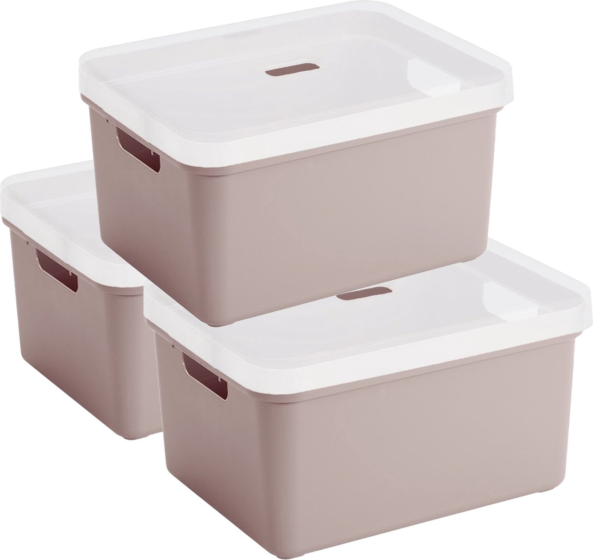 Sunware opbergbox - 3x stuks - 32 liter - roze - kunststof - transparante deksel - 45x35x24 cm - Sigma serie