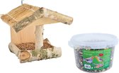Vogelhuisje/voederhuisje hout 25 cm inclusief 4-seizoenen energy vogelvoer - Vogel voederstation - Vogelvoederhuisje