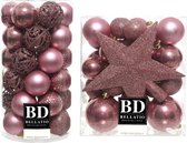 70x stuks kunststof kerstballen met ster piek oudroze (velvet pink) mix - Kerstversiering/kerstboomversiering