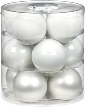 24x stuks glazen kerstballen wit 8 cm glans en mat - Kerstboomversiering/kerstversiering