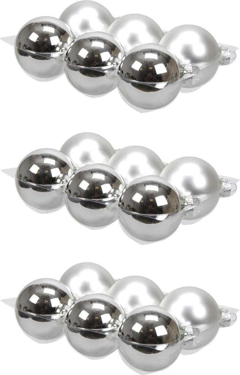 18x stuks kerstversiering kerstballen zilver van glas - 8 cm - mat/glans - Kerstboomversiering