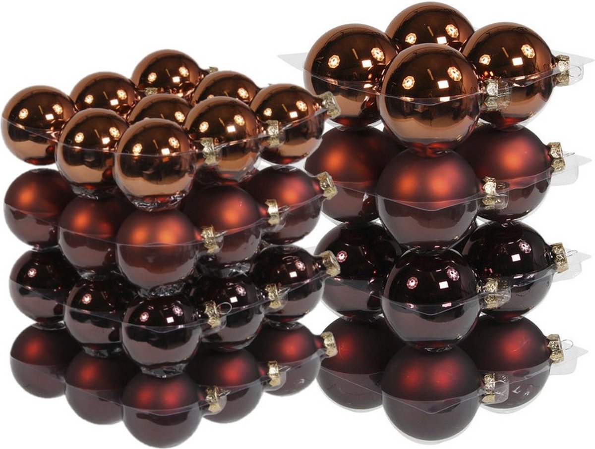 52x stuks glazen kerstballen mahonie bruin 6 en 8 cm mat/glans - Kerstversiering/kerstboomversiering