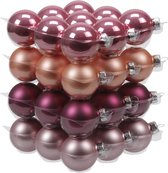 72x stuks kerstversiering kerstballen rood/roze/paars (hibiscus) van glas - 4 cm - mat/glans - Kerstboomversiering