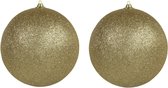 2x Gouden grote glitter kerstballen 18 cm - hangdecoratie / boomversiering glitter kerstballen