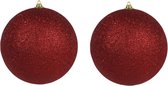 2x Rode grote glitter kerstballen 18 cm - hangdecoratie / boomversiering glitter kerstballen
