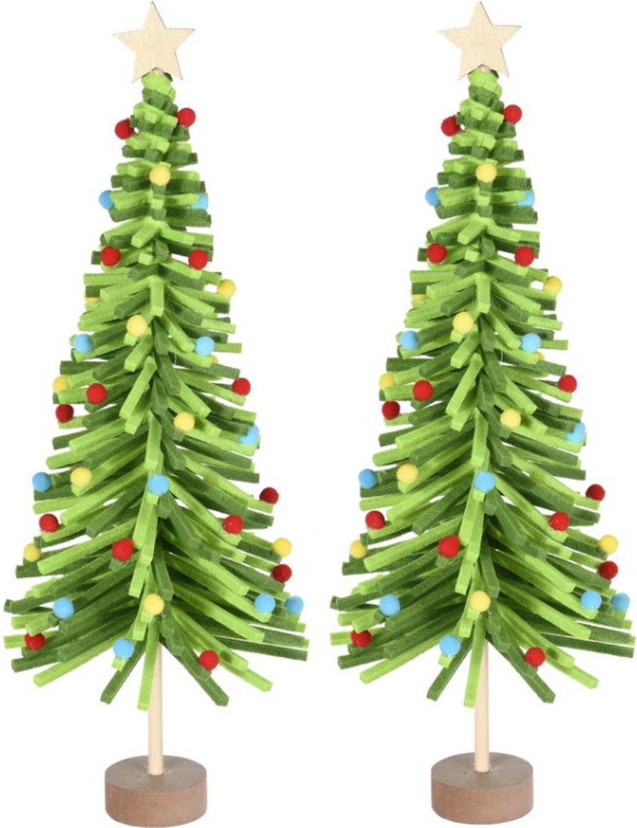 2x stuks groen vilten kerstboompje decoratie 45 cm