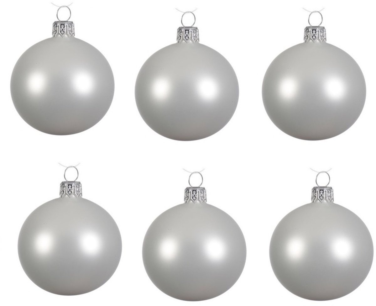 Set van 12 matte witte glazen kerstballen van 8 cm voor winterse kerstboomversiering.
