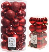 Kerstversiering kunststof kerstballen rood 4-6 cm pakket van 53x stuks - Kerstboomversiering