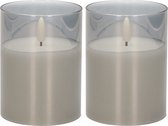 2x stuks luxe led kaarsen in grijs glas D7,5 x H10 cm - met timer - Woondecoratie - Elektrische kaarsen