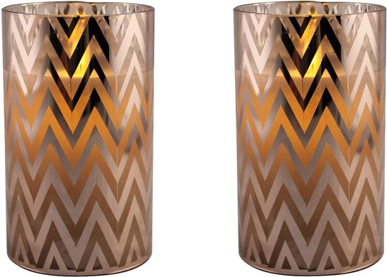 3x stuks luxe led kaarsen in koper glas D7 x H12,5 cm - Woondecoratie - Elektrische kaarsen