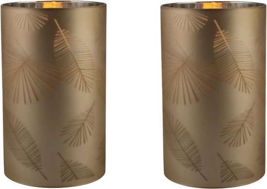 3x stuks luxe led kaarsen in goud bladeren glas D7 x H12,5 cm - Woondecoratie - Elektrische kaarsen
