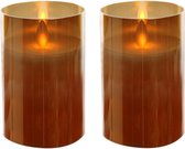 2x stuks luxe LED kaarsen/stompkaarsen in gouden glas 12,5 cm flakkerend - Kerst diner tafeldecoratie - Home deco kaarsen