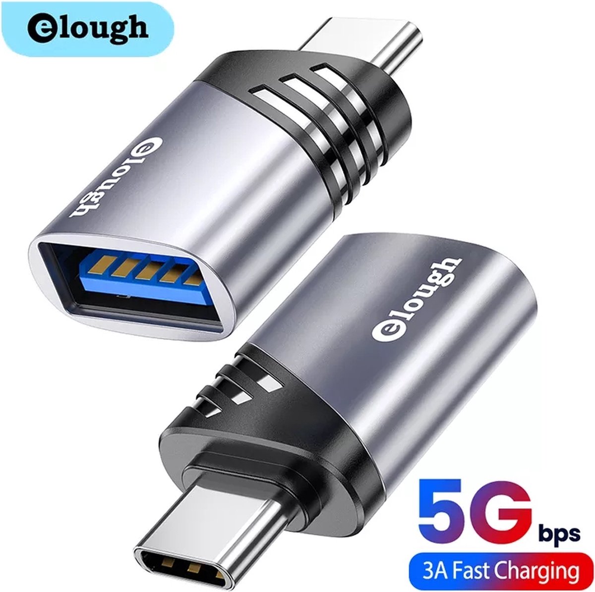 Elough USBC naar USBA Adapter USBC to USBA USB 3.0 5Gbps Zilver bol
