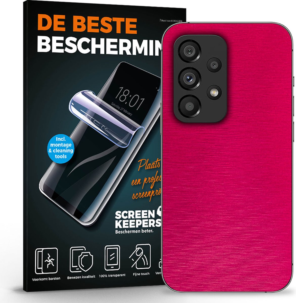Telefoon skin geschikt voor Xiaomi Mi A3 - Geborsteld aluminium Roze Rood skin - Geschikt voor Xiaomi Mi A3 - Achterkant folie - telefoonaccessoires - TPU - Screenkeepers
