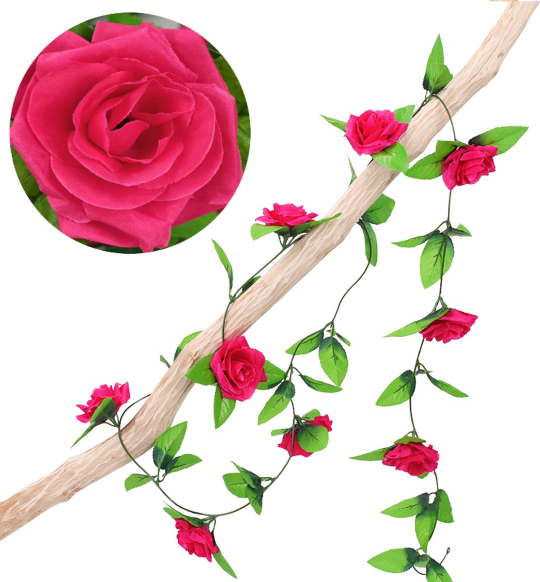 Bloemenslinger Rozen Fiets Donkerroze Stijlvolle Bloemenstreng voor Fietsmand of Stuur 220 CM Bloemen Plastic Kunstbloemen Fiets Slinger
