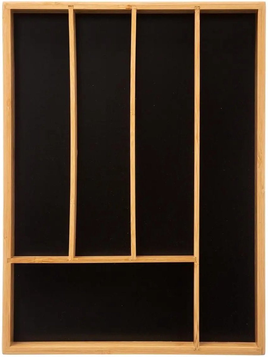 Set van 2x stuks bestekbakken/keuken organizers 5-vaks zwart bamboe - 34 x 25 cm