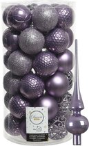 Kunststof kerstballen 37x st D6 cm - incl. glazen piek glans - lila paars