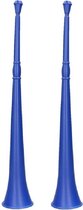 Set van 2x stuks vuvuzela grote party/feest blaastoeter 48 cm blauw