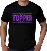 Grote maten Topper t-shirt - zwart met paarse glitter letters - plus size heren XXXXL