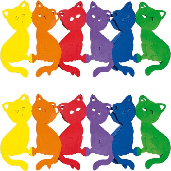 Set van 2x stuks regenboog verjaardagsslinger katten/poezen 3 meter  brandvertragend papier | bol.com