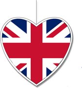 Engeland/United Kingdom vlag hangdecoratie hartjes vorm karton 14 cm - Brandvertragend - Feestartikelen/decoraties